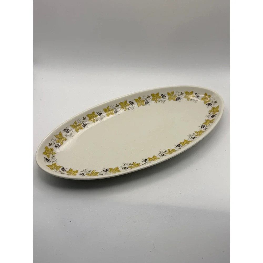 Vintage Syracuse China Carefree Grape Leaf Olive Serving Platter Cream Green USA